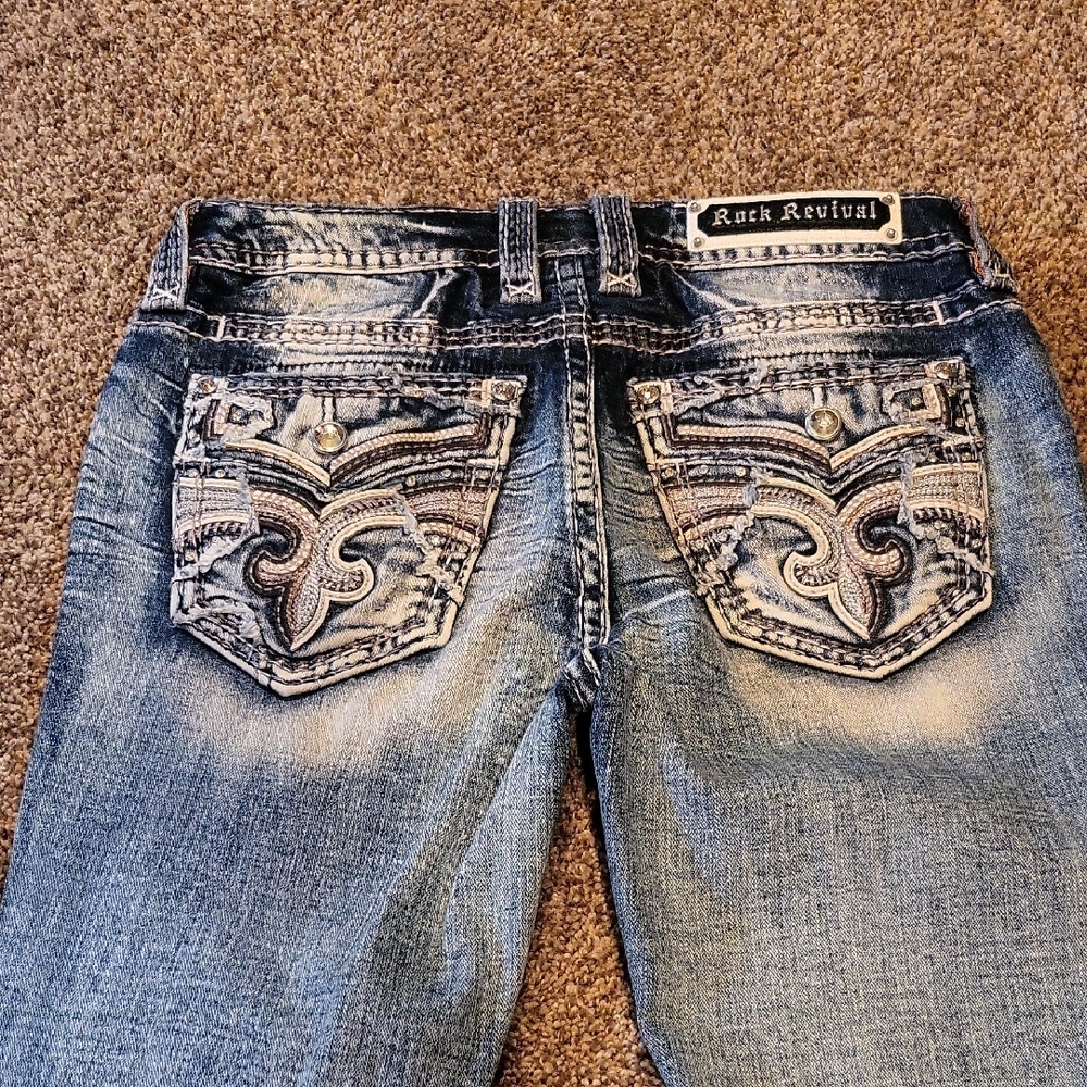 Rock Revival Blue Jeans with Embroidered Pockets